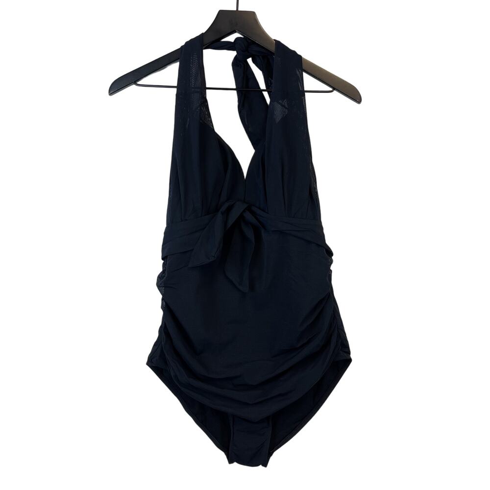 NWOT Pez D’Or Size M Maternity Halter Ruched Black One Piece Swim Suit